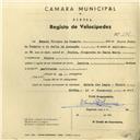 Registo de velocípede de marca Invicta, com o nº 2831, em nome de Manuel Vicente do Rosário, morador em Sintra.