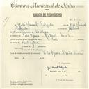 Registo de velocípede de marca Vilar, com o nº 4853, em nome de José Manuel Salgado, morador em Vila Roma, Pisões, Sintra.