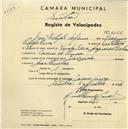 Registo de velocípede de marca Varsóvia, com o nº 2566, em nome de José Filipe de Jesus, morador em Cacém de Cima.