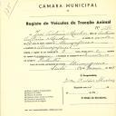 Registo de um veiculo de duas rodas tirado por dois animais de espécie asinina destinado a transporte de mercadorias em nome de José António Mechas, morador em Almoçageme.