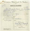 Registo de velocípede de marca Sagres, com o nº 5379, em nome de José Fernandes Gregório, morador em Montelavar.