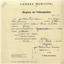 Registo de velocípede com o nº 2949, em nome de José Esteves Pires Teixeira, morador em Queluz.
