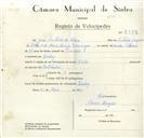 Registo de velocípede de marca Cicles, com o nº 8929, em nome de José António da Silva, morador em Queluz.