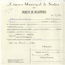 Registo de velocípede de marca Cycles Oriental, com o nº 5168, em nome de Diamantino Pereira, morador em Maceira.
