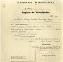 Registo de velocípede de marca Union, com o nº 238, em nome de Singer Levving Machine, morador na Avª Heliodoro Salgado nº 14, Sintra.