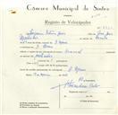 Registo de velocípede de marca Nacional, com o nº 8690, em nome de Joaquim Esteves Dias, morador em D. Maria.