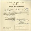 Registo de velocípede com o nº 3757, em nome de Venceslau Silvestre, morador em Cruz de Ferro.
