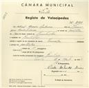 Registo de velocípede de marca Invicta, com o nº 3777, em nome de Abel Cravo Ribeiro, morador em Ranholas.