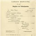 Registo de velocípede de marca Helios, com o nº 2381, em nome de Pietre Prendi, morador em Belas.