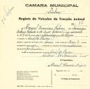 Registo de um veiculo de duas rodas tirado por dois ou três animais de espécie muar destinado a transporte de mercadorias em nome de Manuel Francisco Raposo, morador em Aruil de Baixo.