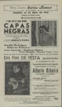 Programa do filme musical "Capas Negras" de Armando de Miranda com a participação de Amália Rodrigues, Alberto Ribeiro, Artur Agostinho, Humberto Madeira, Vasco Morgado, Barroso Lopes e outros.