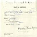 Registo de velocípede com o nº 5633, em nome de Manuel Carrasqueiro Jorge, morador em Maceira.