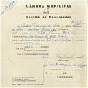 Registo de velocípede de marca Aranha, com o nº 5288, em nome de António Rodrigues da Silva, morador em Rua José Inácio da Costa, Colares.