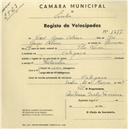 Registo de velocípede com o nº 1277, em nome de Vidal Gomes Calaim, morador em Cortegaça.