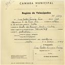 Registo de velocípede de marca Triunfo, com o nº 1297, em nome de Luís Carlos Ferreira Faro, morador em Quinta dos Ramos, Boialvo.
