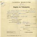 Registo de velocípede com o nº 2916, em nome de António Firmino de Almeida, morador em Galamares.