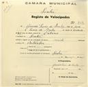 Registo de velocípede com o nº 859, em nome de Ricardo Luís de Melo, morador em Sintra.