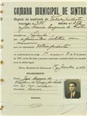 Registo de matricula de velocipedista em nome de José Maria Eugénio de Freitas, morador no Linhó, com o nº de inscrição 976.