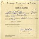 Registo de velocípede de marca Alpino, com o nº 6111, em nome de António Batel Bartolomeu, morador em Linhó.