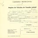 Registo de um veiculo de duas rodas tirado por um animal de espécie asinina destinado a transporte de mercadorias em nome de Manuel da Silva Cabeça, morador em Albarraque.