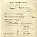 Registo de velocípede de marca George Cycle, com o nº 4264, em nome de Joaquim José Correia, morador em Rua Marechal Saldanha, nº 15, Sintra.