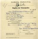Registo de velocípede de marca Helios, com o nº 1867, em nome de Maria Albertina Pereira Marques de Almeida, moradora no Bairro Novo, Mem Martins.
