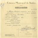 Registo de velocípede de marca Raio, com o nº 6173, em nome de Belmiro Domingos Simplicio, morador em Morelena.