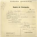 Registo de velocípede com o nº 765, em nome de José Agostinho, morador em Anços.