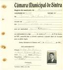 Registo de matricula de carroceiro de 2 ou mais animais em nome de Manuel José Gomes Barbosa, morador em Agualva, com o nº de inscrição 2144.