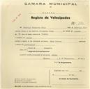 Registo de velocípede de marca Star Cross, com o nº 740, em nome de Rodrigo Clemente Dias, morador em Belas.