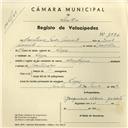 Registo de velocípede de marca Olympique, com o nº 3990, em nome de Bonifácio João Jacinto, morador em Lage.