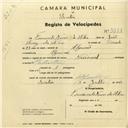 Registo de velocípede de marca Nacional com o nº 3081, em nome de Fernando Neves da Silva, morador em Algueirão.