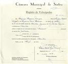 Registo de velocípede de marca Nacional, com o nº 8784, em nome de Domingos Alexandre Marques, morador em Odrinhas.