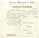 Registo de velocípede de marca Raio, com o nº 9235, em nome de [Sétimo] Sousa Borges, morador em Penha Longa.