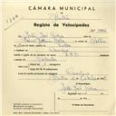Registo de velocípede de marca L.R.S., com o nº 3886, em nome de João José Rocha, morador em Carenque.