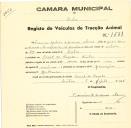 Registo de um veiculo de duas rodas tirado por um animal de espécie asinina destinado a transporte de mercadorias em nome de Francisco Monteiro de Andrade e Sousa, morador no Casal da Roçada, Sintra.