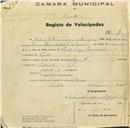 Registo de velocípede de marca Olga, com o nº 1, em nome de António Vicente Ferrer Teixeira de Gouveia, morador em Sintra.