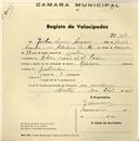 Registo de velocípede de marca Reliance, com o nº 124, em nome de Júlio César Amaro, morador na Rua Elias Garcia, Cacém.