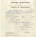 Registo de velocípede de marca Azur, com o nº 4513, em nome de João de Freitas de Castro Simões, morador em Cacém.