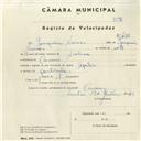 Registo de velocípede de marca Aprilia, com o nº 4316, em nome de Joaquim Nunes, morador em Cacém.