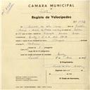 Registo de velocípede de marca Olympique, com o nº 3012, em nome de Armando da Silva Araújo, morador em Rua 9 de Abril, Queluz.