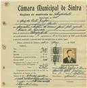 Registo de matricula de velocipedista em nome de Luís da Costa Gaspar, morador no Linhó, com o nº de inscrição 609.