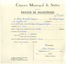 Registo de velocípede com o nº 9574, em nome de Álvaro Sebastião Marques, morador em D. Maria.