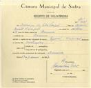 Registo de velocípede de marca Nacional, com o nº 9621, em nome de Domingos da Silva Pimpão, morador em Barreira.