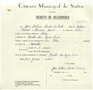 Registo de velocípede de marca Elios, com o nº 8480, em nome de José António Ancião Violante, morador em Quinta das Águas Livres, Belas.