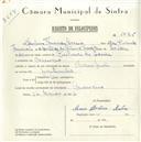 Registo de velocípede de marca Champion, com o nº 5675, em nome de Claudino Francisco Correia, morador em Carenque.