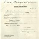 Registo de velocípede com o nº 4842, em nome de Custódio José Sidra Moreira, morador em Rio de Mouro.