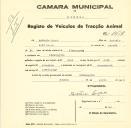 Registo de um veiculo de duas rodas tirado por dois animais de espécie asinina destinado a transporte de mercadorias em nome de António Lopes, morador em Almoçageme.