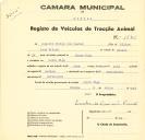 Registo de um veiculo de duas rodas tirado por dois animais de espécie asinina destinado a transporte de mercadorias em nome de Augusto Filipe dos Santos, morador em Cabra Figa.