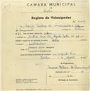 Registo de velocípede de marcar Helios, com o nº 2059, em nome de Maria Helena de Anunciação, moradora em Rua Dr. Alfredo Costa nº 46, Sintra.